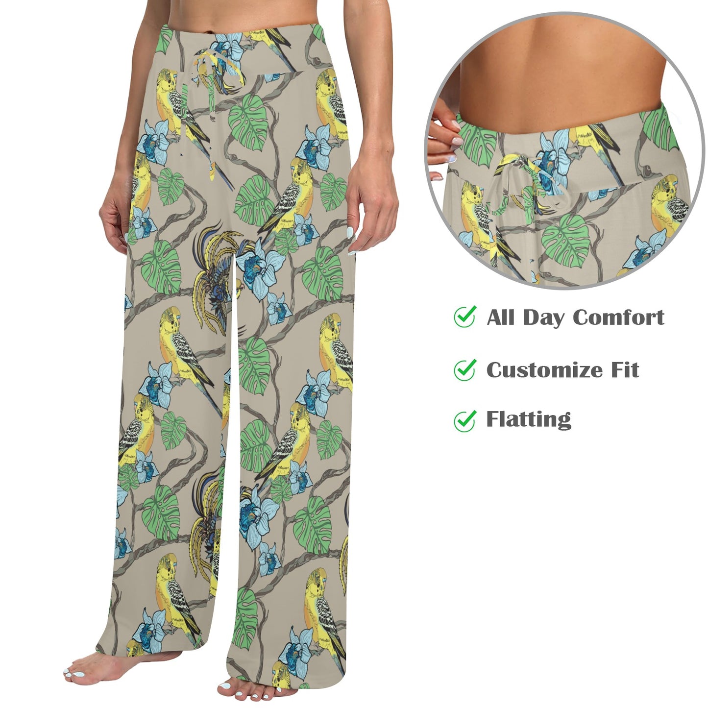 Parakeet Pattern Print Design A02 Women's Wide Leg Lounge Pants