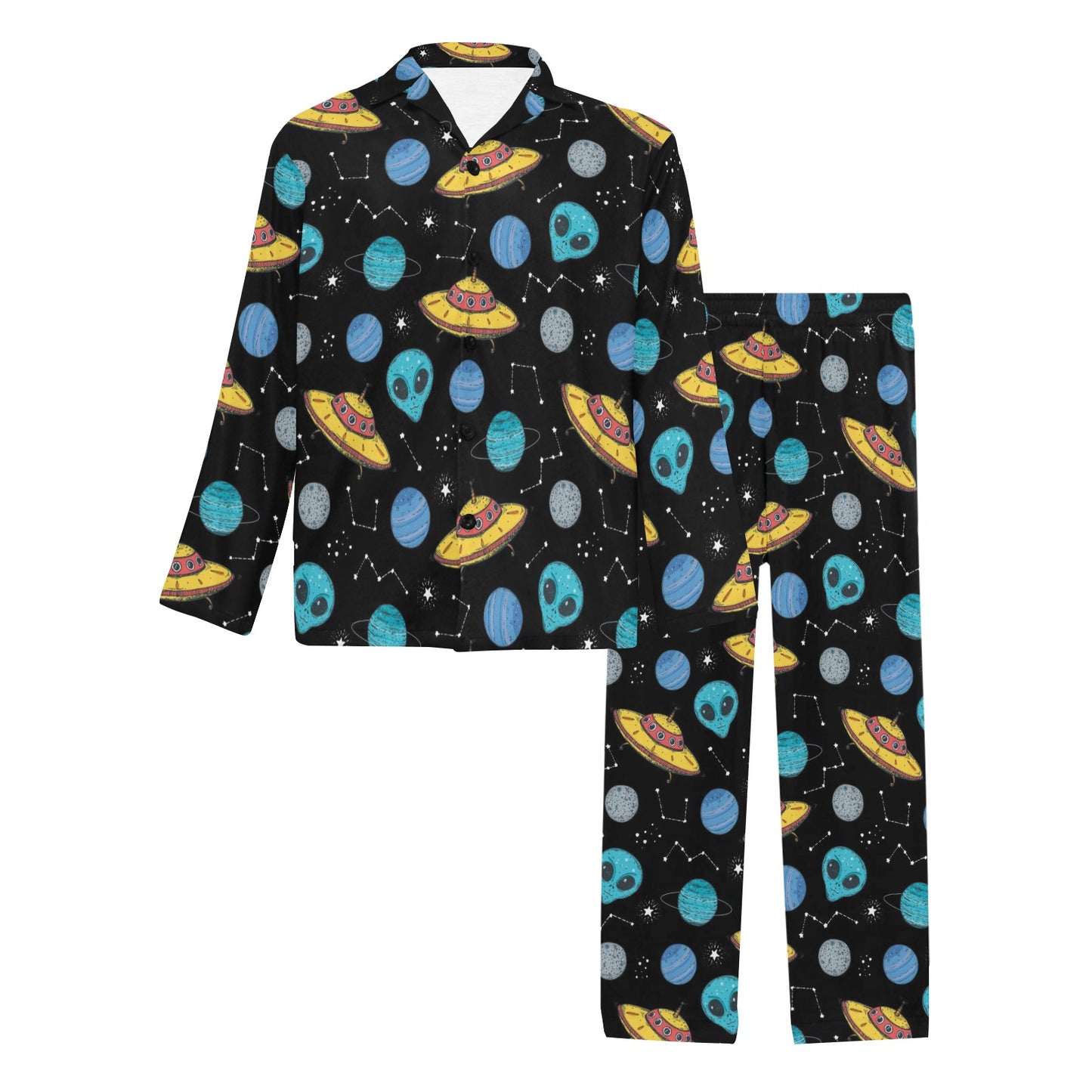 UFO Alien Print Design LKS306 Men's Long Pajama Set