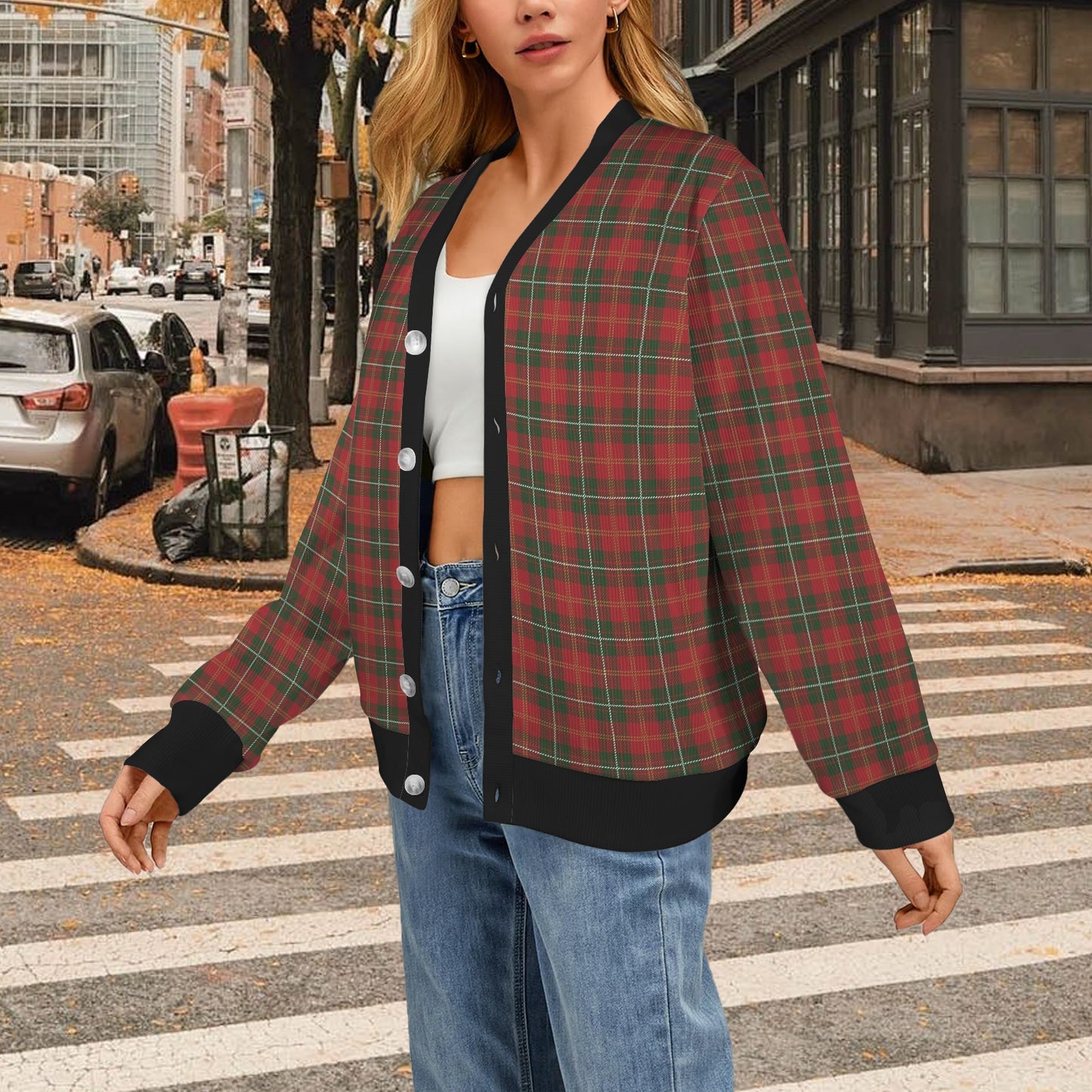 Holiday Tartan Plaid Pattern Women's Cardigan