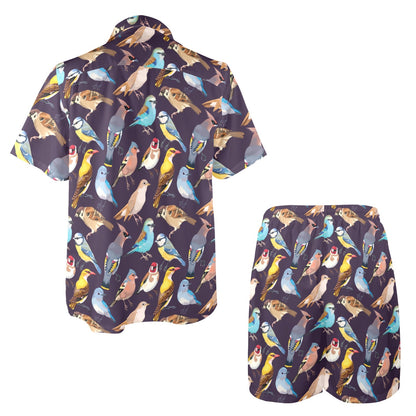 Bird Cute Print Pattern Men's Beach Shirt and Shorts Set