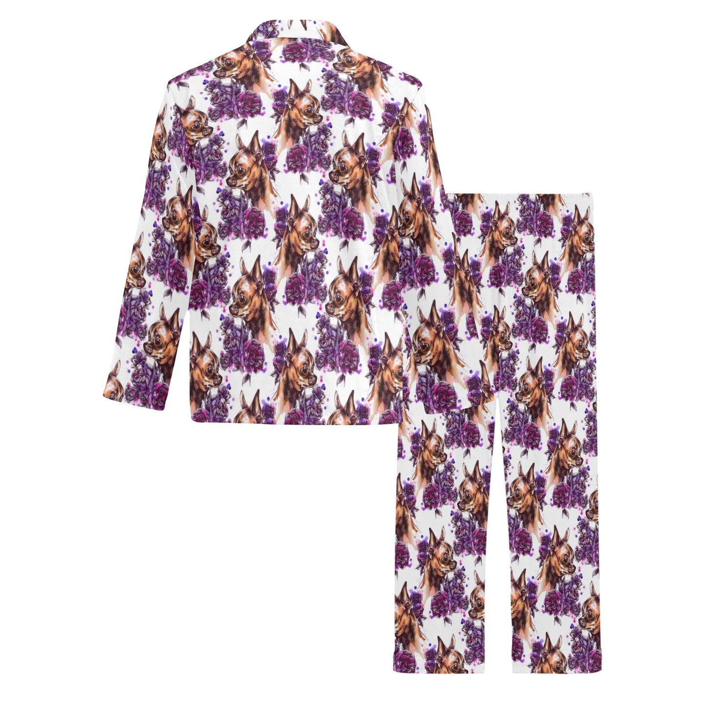 Chihuahua Purple Floral Men's Long Pajama Set