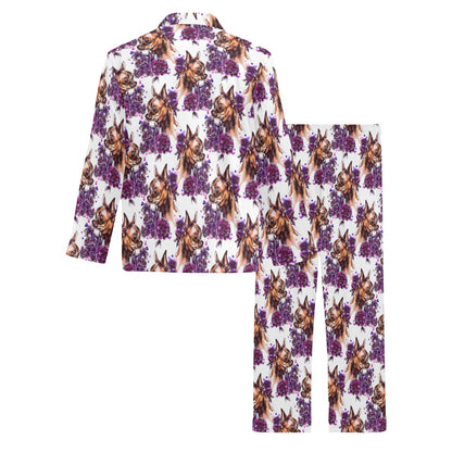 Chihuahua Purple Floral Men's Long Pajama Set
