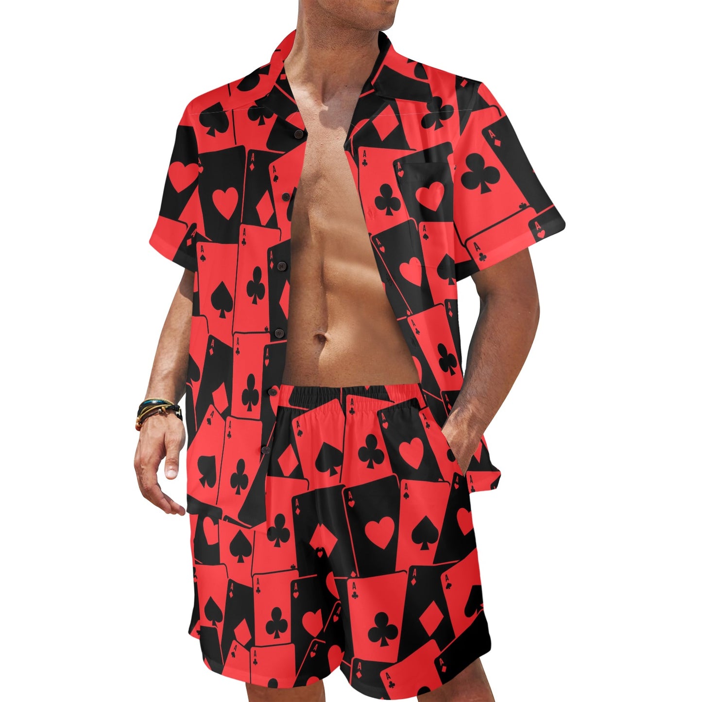 Poker Cards Pattern Print Design A01 Men's Beach Shirt and Shorts Set