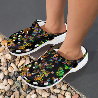 Butterfly Neon Color Print Pattern Unisex Clogs Shoes