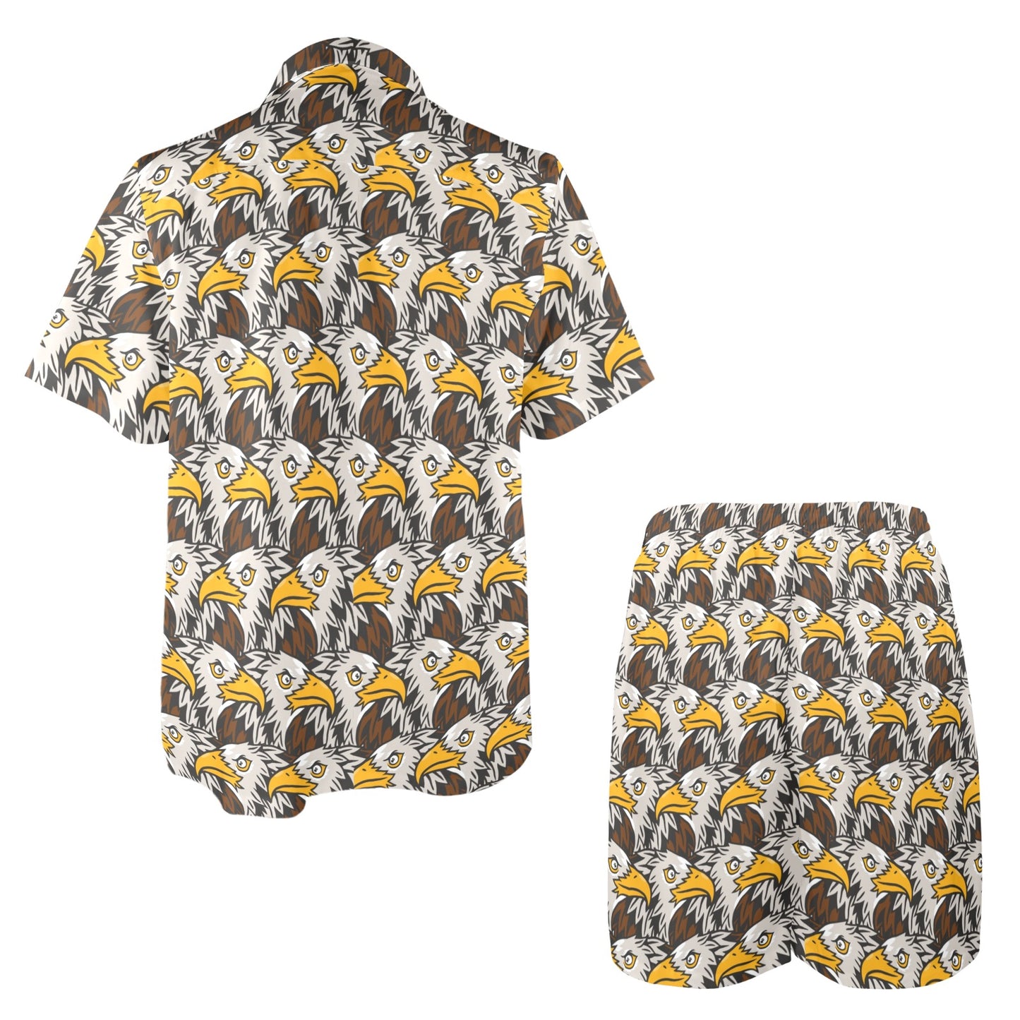 Eagles Head Pattern Men's Beach Shirt and Shorts Set