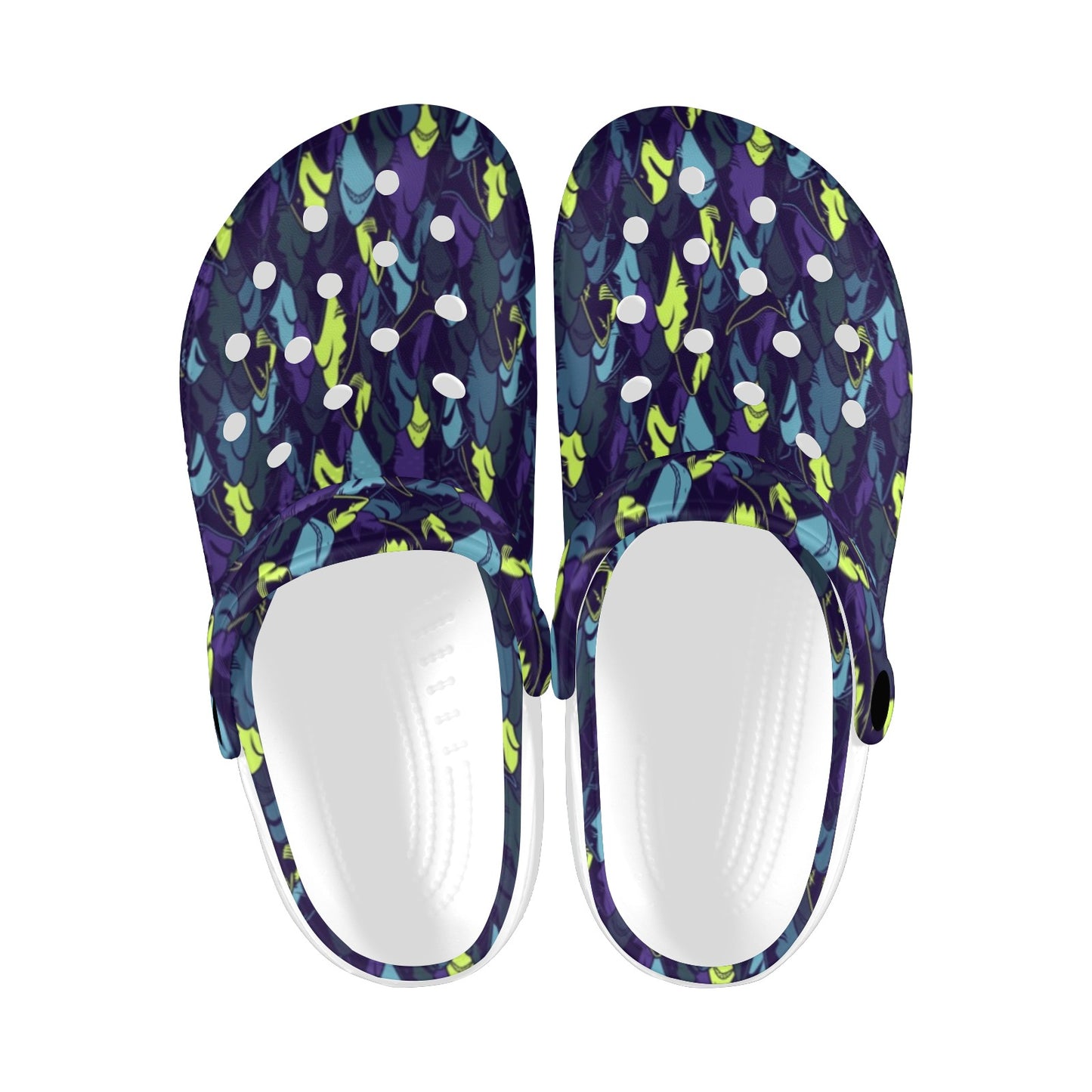 Shark Neon color Print Unisex Clogs Shoes