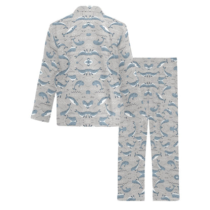 Narwhal Pattern Print Men's Long Pajama Set