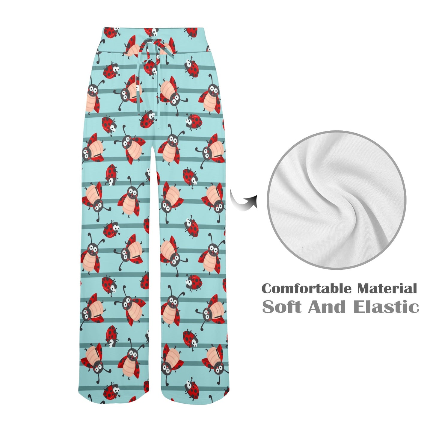 Ladybug Happy Print Pattern Women's Wide Leg Lounge Pants