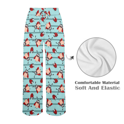 Ladybug Happy Print Pattern Women's Wide Leg Lounge Pants