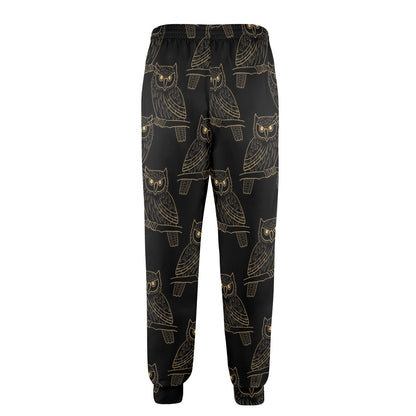 Gold Owl Pattern Men's Casual Track Pants