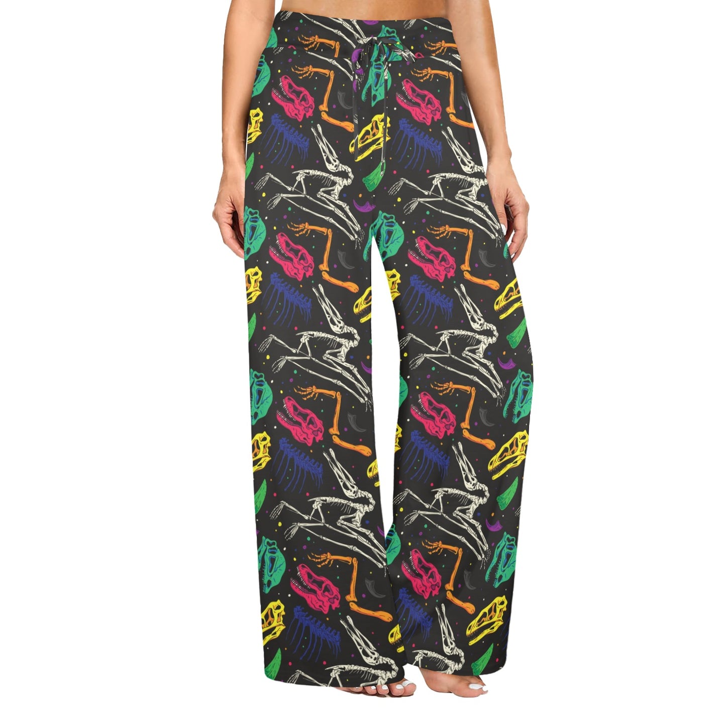 Dinosaur Skull Color Print Pattern Women's Wide Leg Lounge Pants