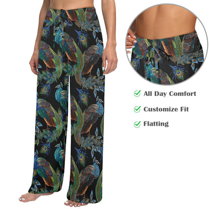 Peacock Pattern Print Design A04 Women's Wide Leg Lounge Pants