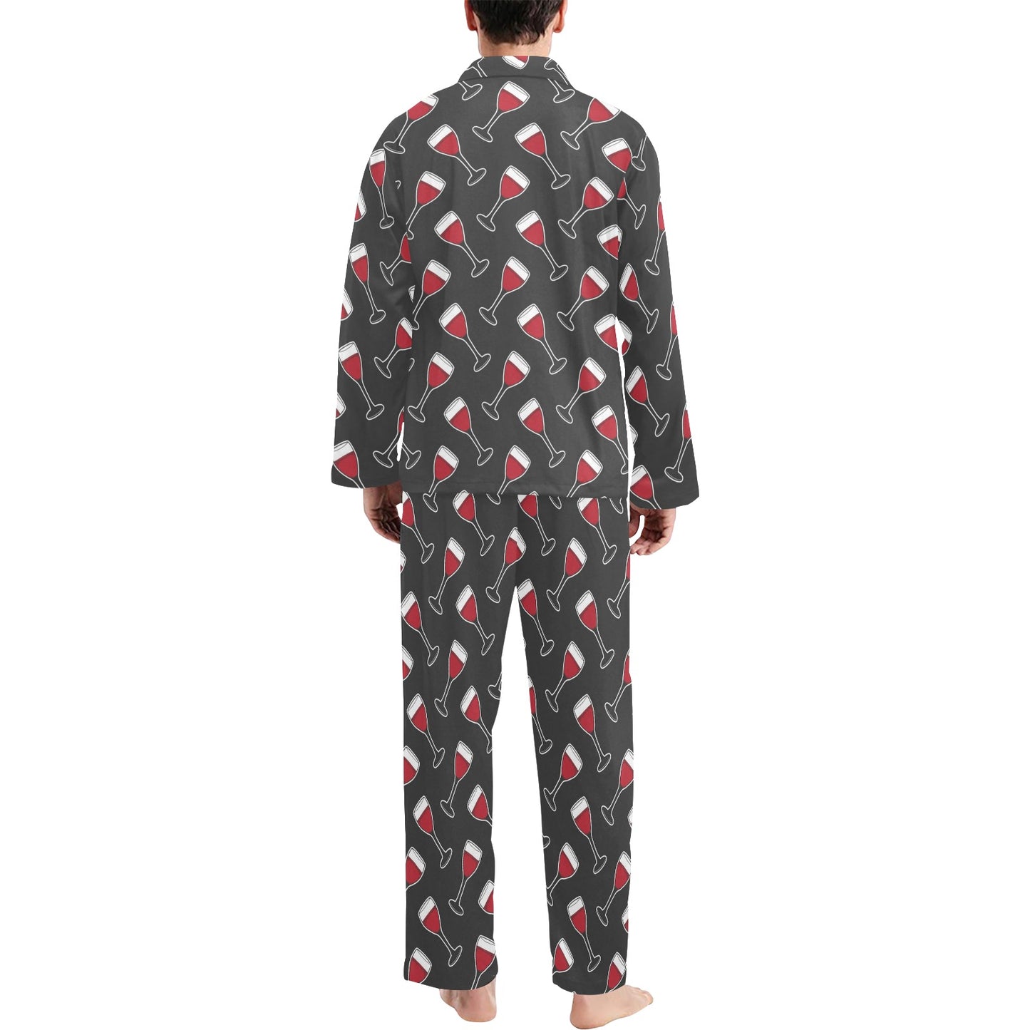 Wine Print Design LKS308 Men's Long Pajama Set