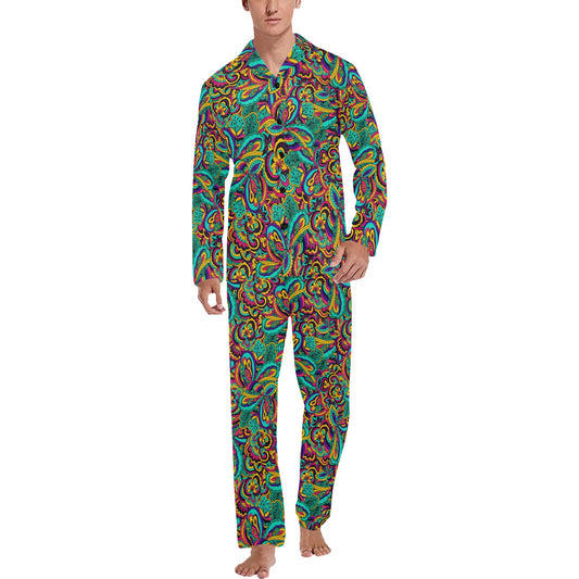 Psychedelic Trippy Floral Design Men's Long Pajama Set