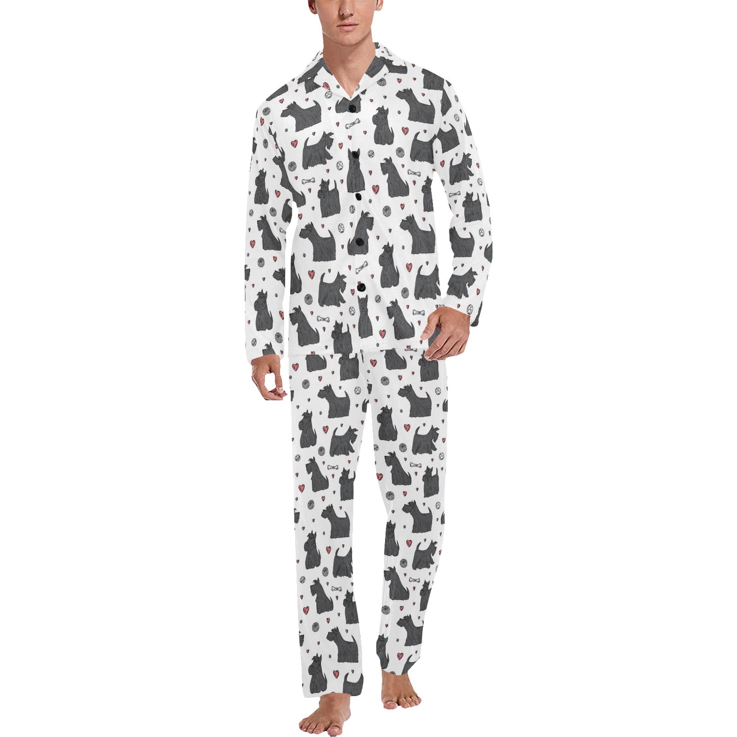 Scottish Terriers Print Design LKS3015 Men's Long Pajama Set