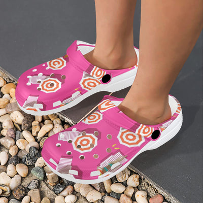 Beach Top View Umbrella Theme Unisex Clogs Shoes