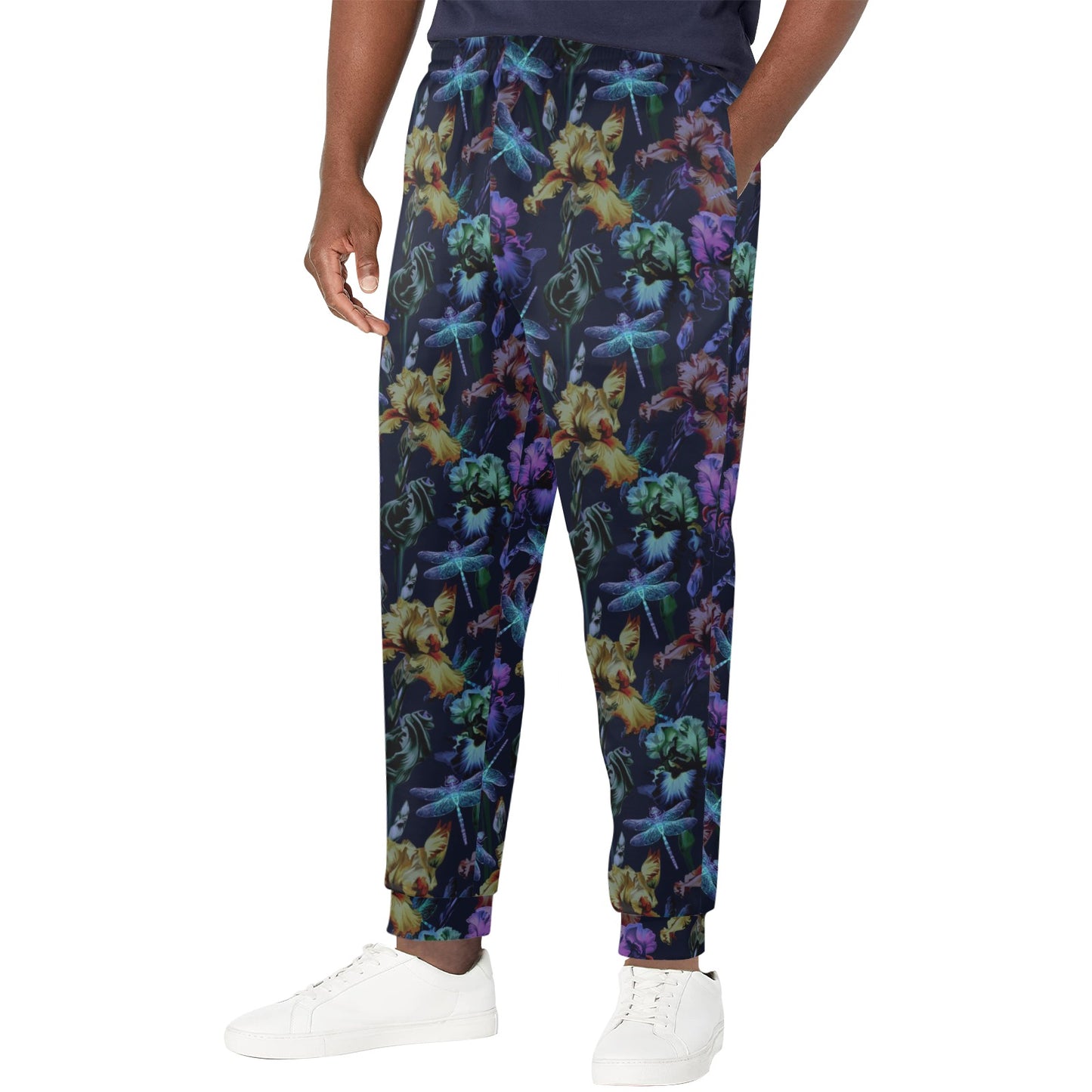 Dragonfly With Floral Print Pattern Men's Casual Track Pants