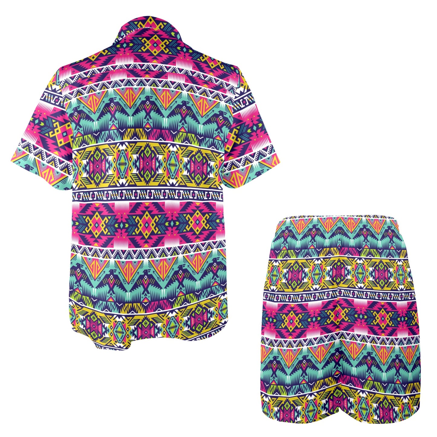 Indian Navajo Color Themed Design Print Men's Beach Shirt and Shorts Set