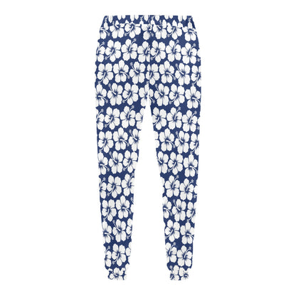Hibiscus Blue Hawaiian Flower Pattern Men's Sweatpants