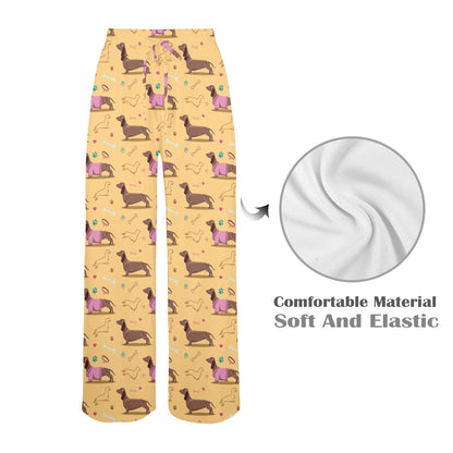 Dachshund Pattern Print Design 07 Women's Wide Leg Lounge Pants