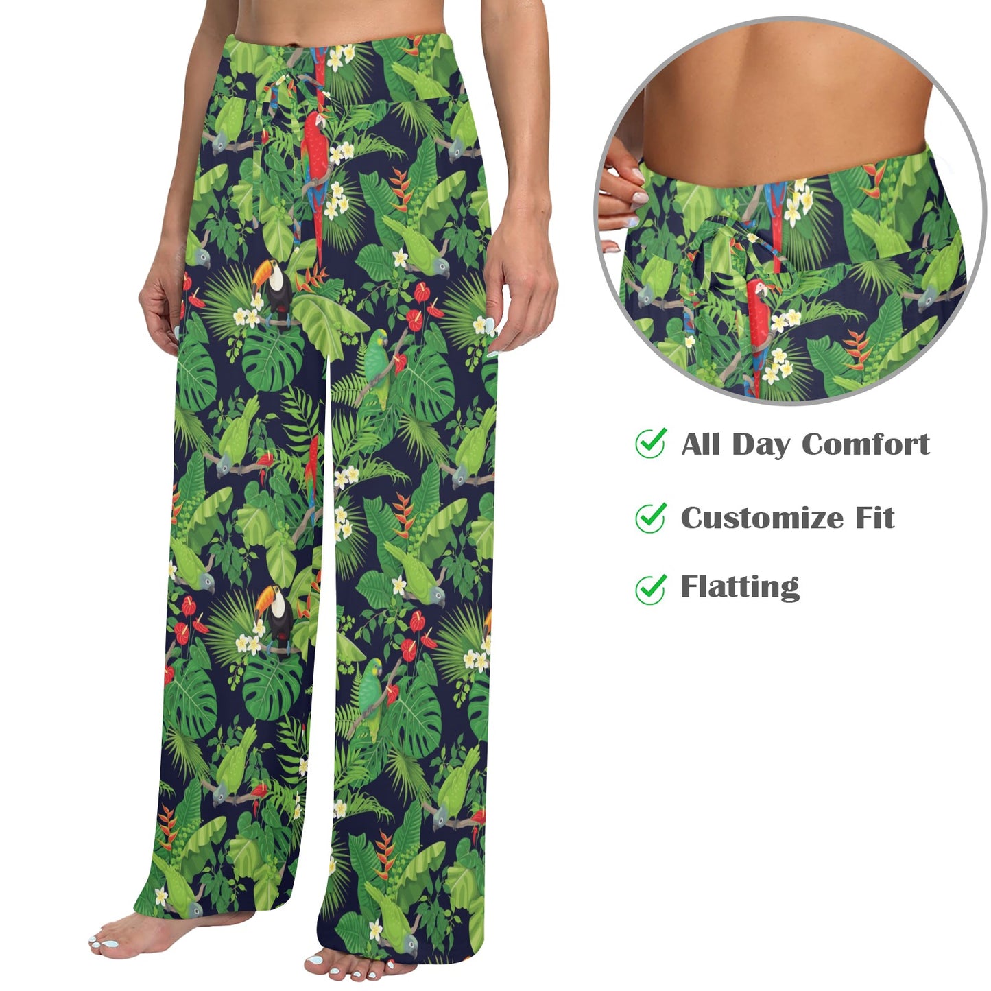 Rainforest Parrot Pattern Print Design A03 Women's Wide Leg Lounge Pants