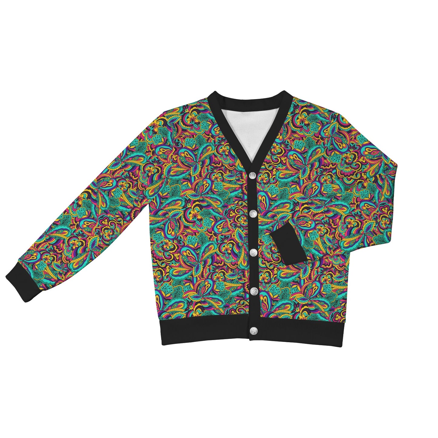 Psychedelic Trippy Floral Design Women's Cardigan