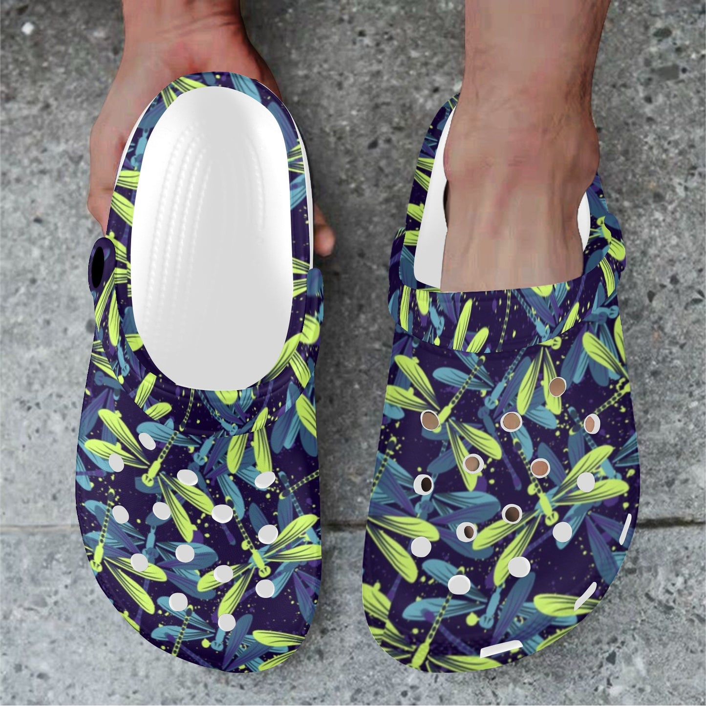 Dragonfly Lime Blue Print Pattern Unisex Clogs Shoes