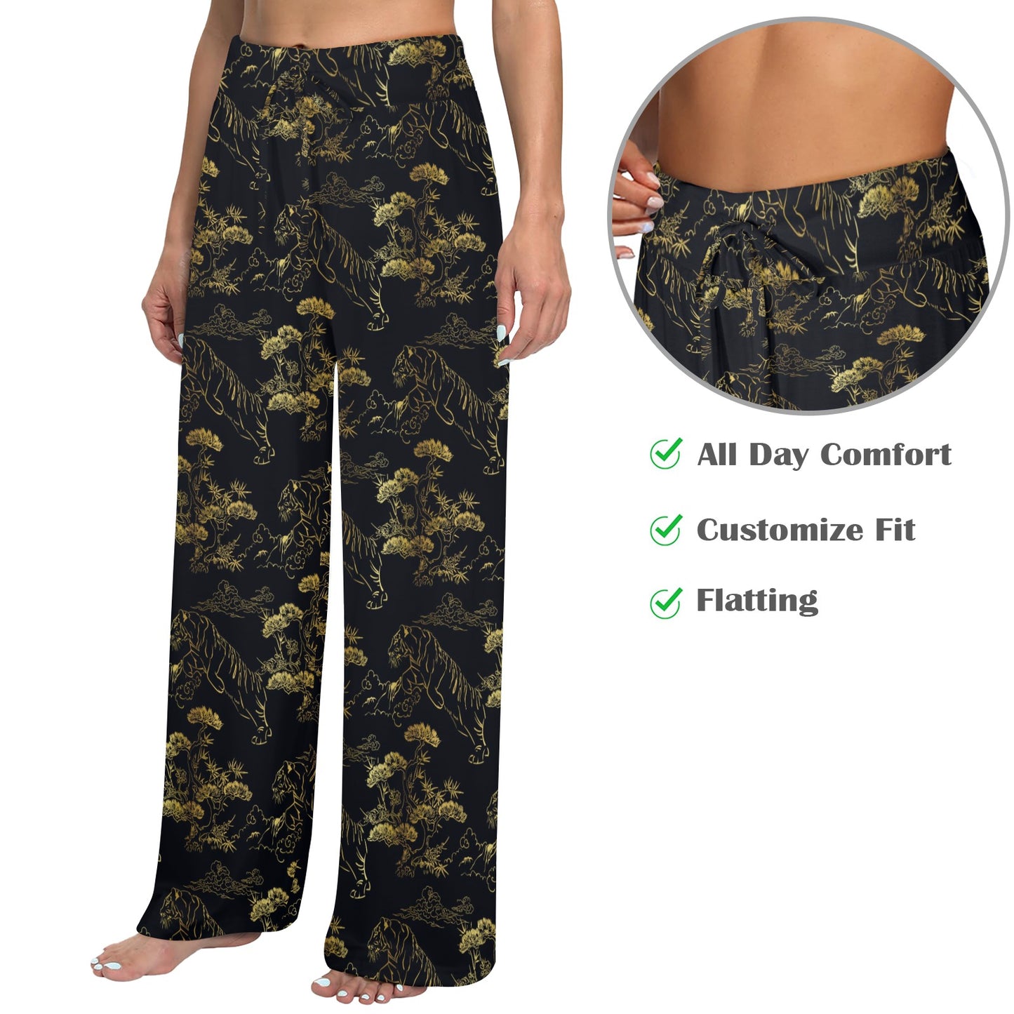 Tiger Japan Style Print Design LKS305 Women's Wide Leg Lounge Pants