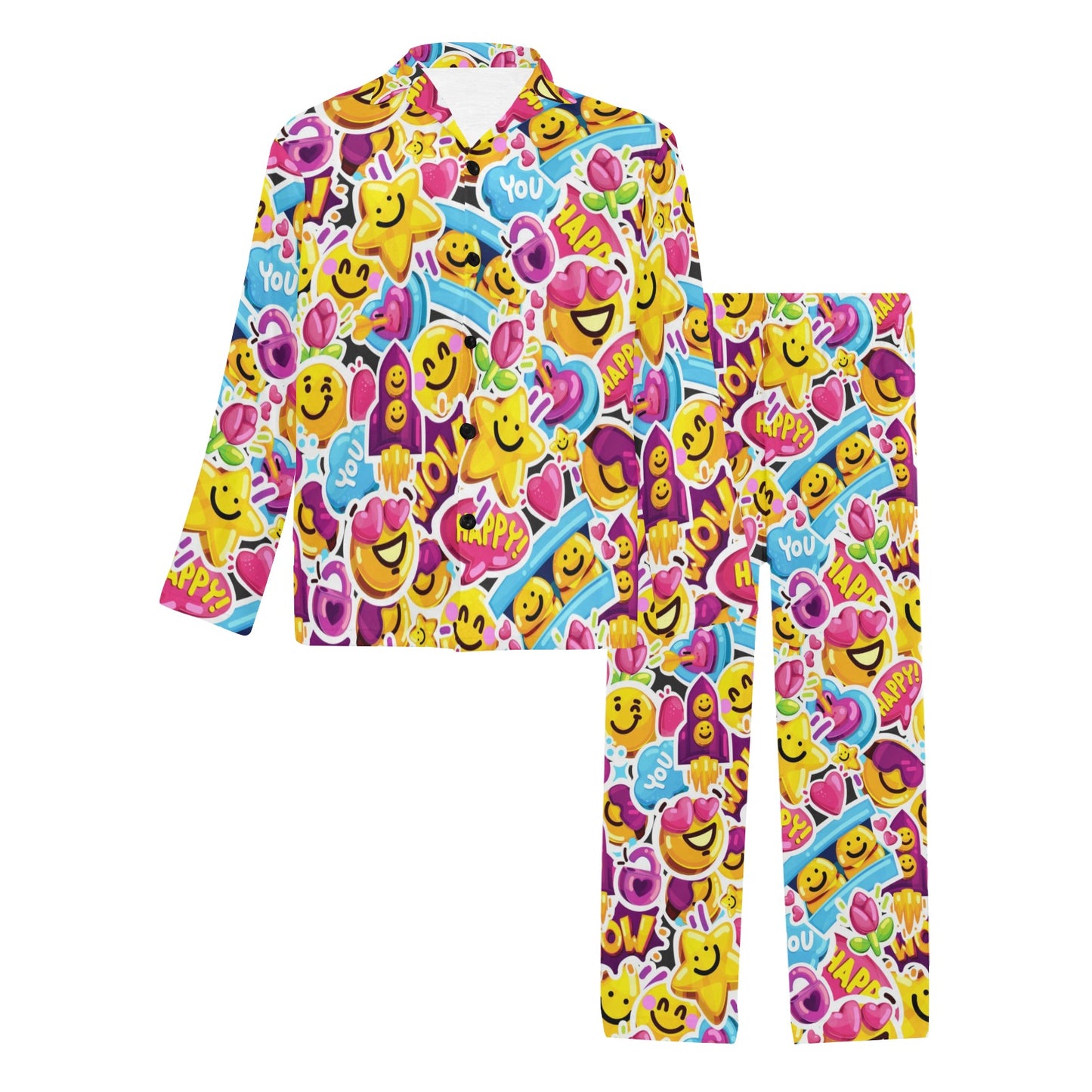 Emoji Sticker Print Pattern Men's Long Pajama Set