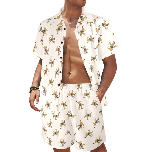 Cowboy Pattern Print Design 01 Men's Beach Shirt and Shorts Set