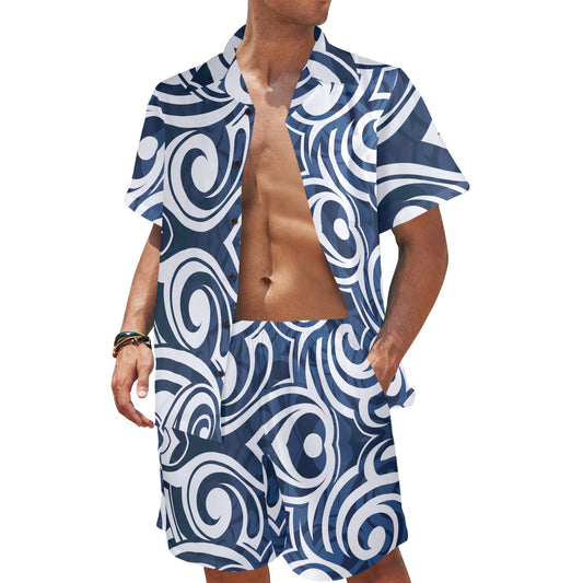 Maori Pattern Print Design 01 Men's Beach Shirt and Shorts Set