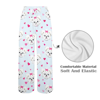 Maltese Pattern Print Design 03 Women's Wide Leg Lounge Pants