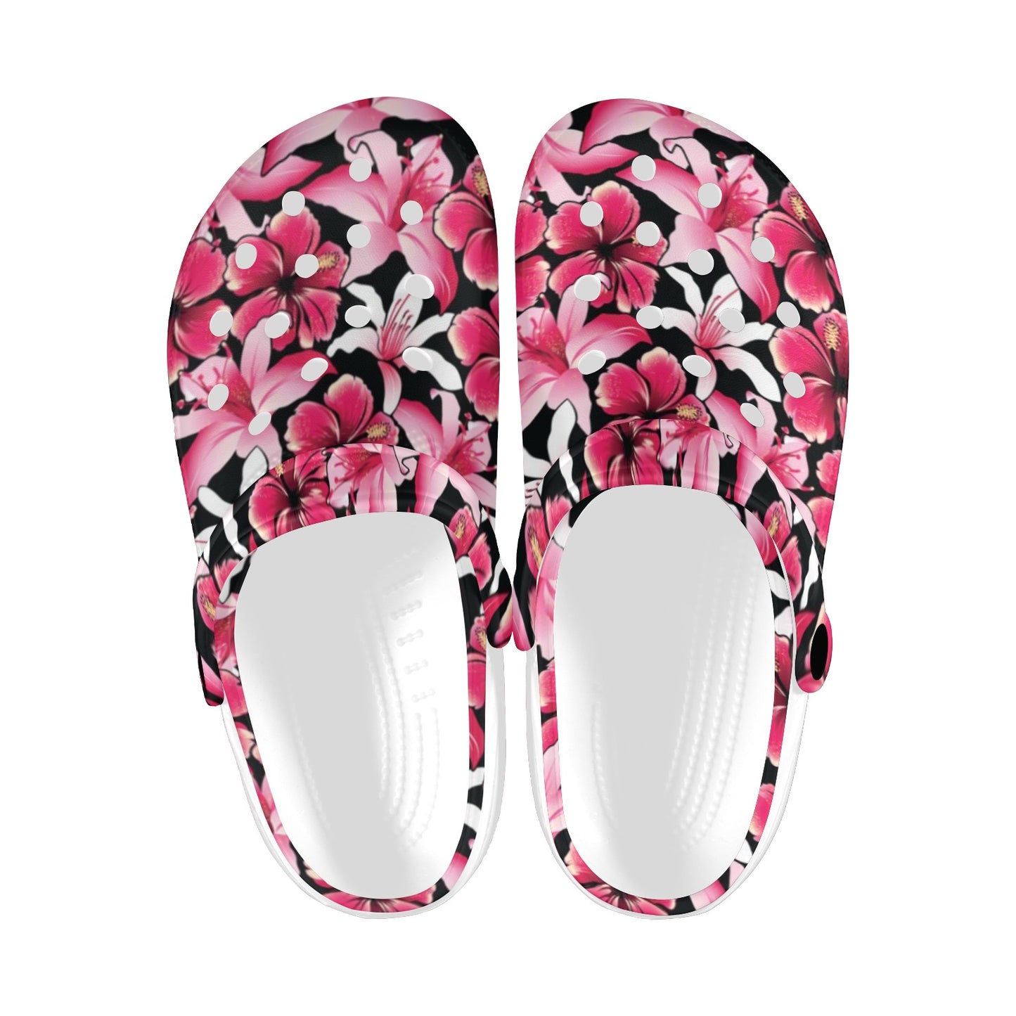 Flower Hawaiian Pink Red Hibiscus Print Unisex Clogs Shoes