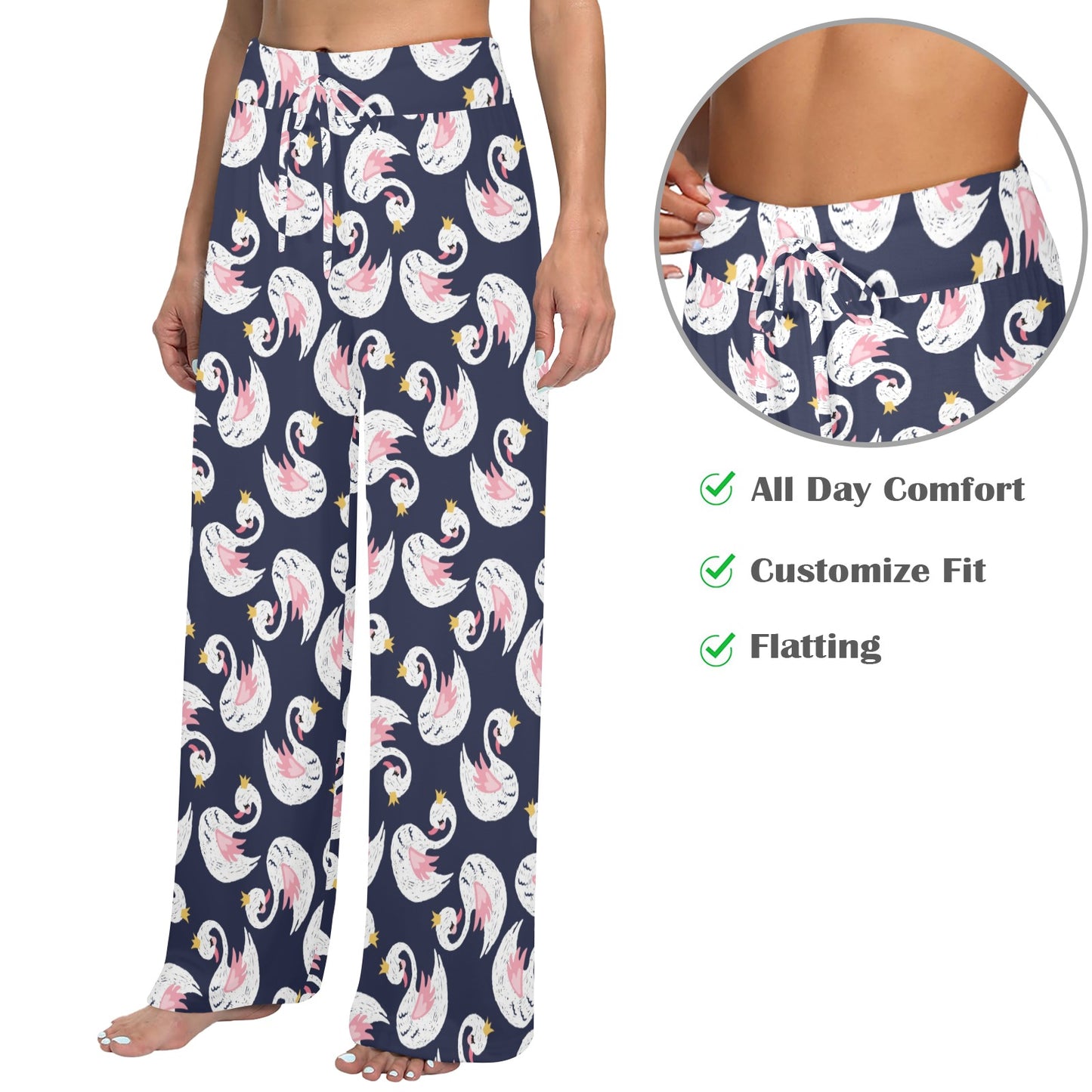 Swan Print Design LKS403 Women's Wide Leg Lounge Pants
