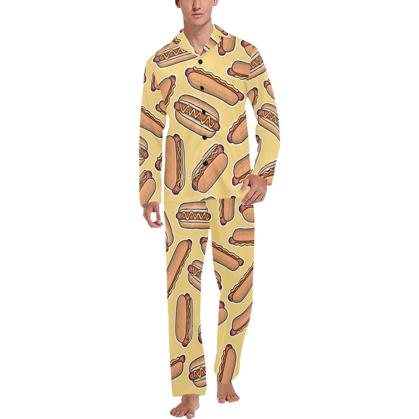 Hot Dog Pattern Print Design 01 Men's Long Pajama Set