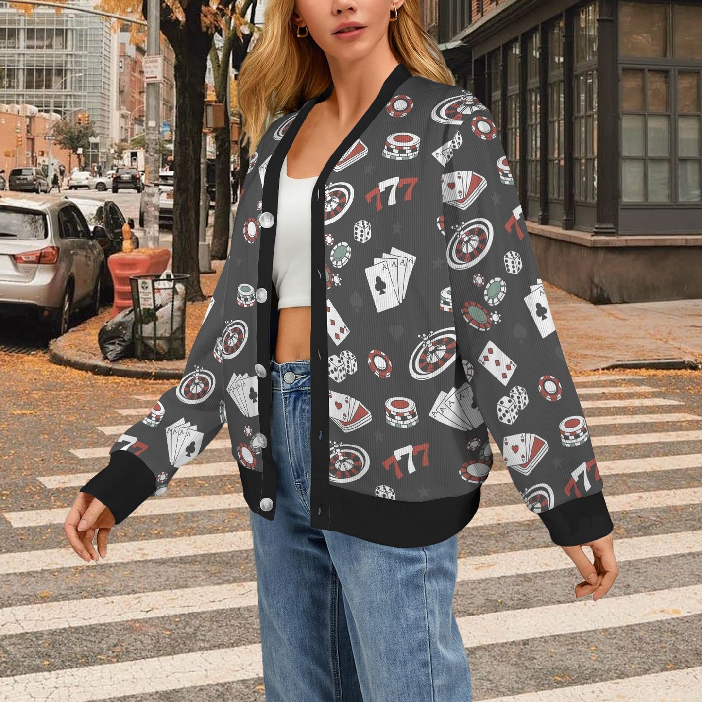 Casino Pattern Print Design 02 Women's Cardigan