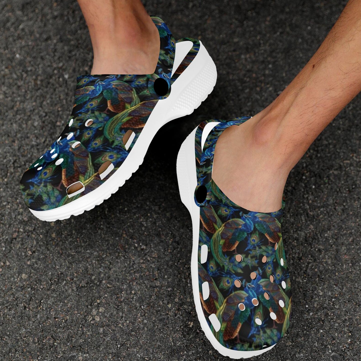 Peacock Themed Design Print Unisex Clogs Shoes
