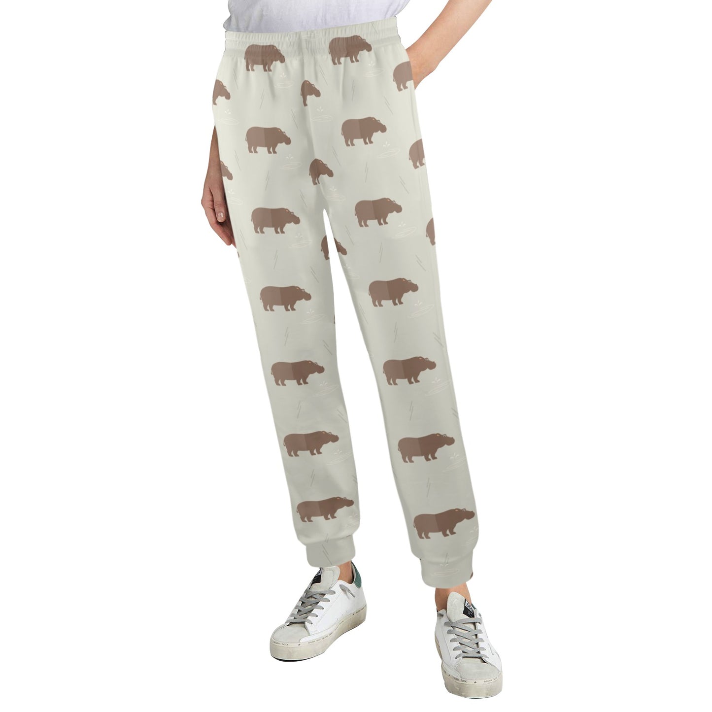 Hippo Design Print Pattern JJ0349 Women's Casual Track Pants