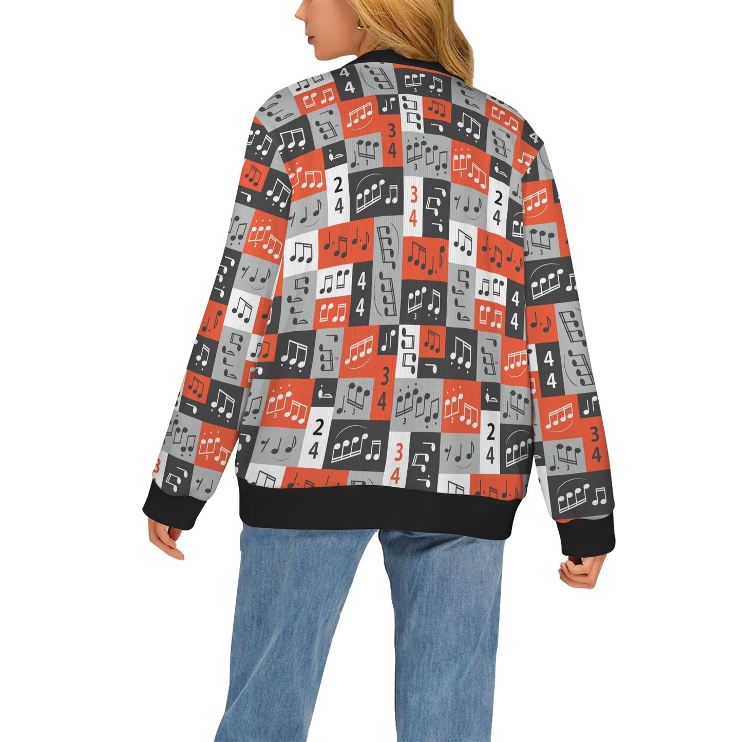 Music Note Design Themed Print Women's Cardigan