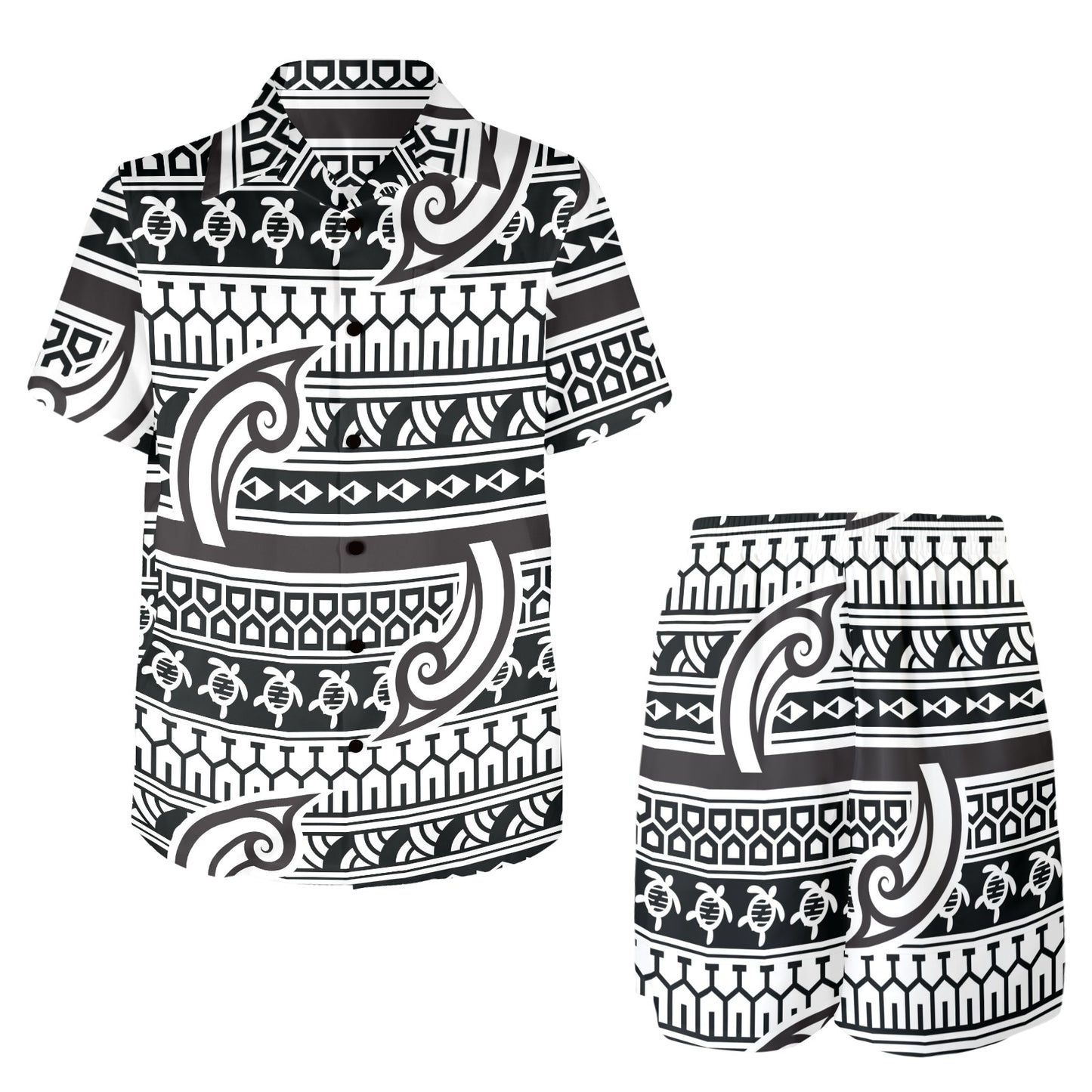 Samoan Style Print Design LKS305 Men's Beach Shirt and Shorts Set