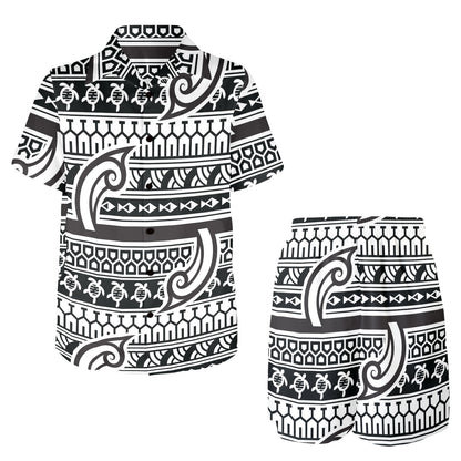 Samoan Style Print Design LKS305 Men's Beach Shirt and Shorts Set