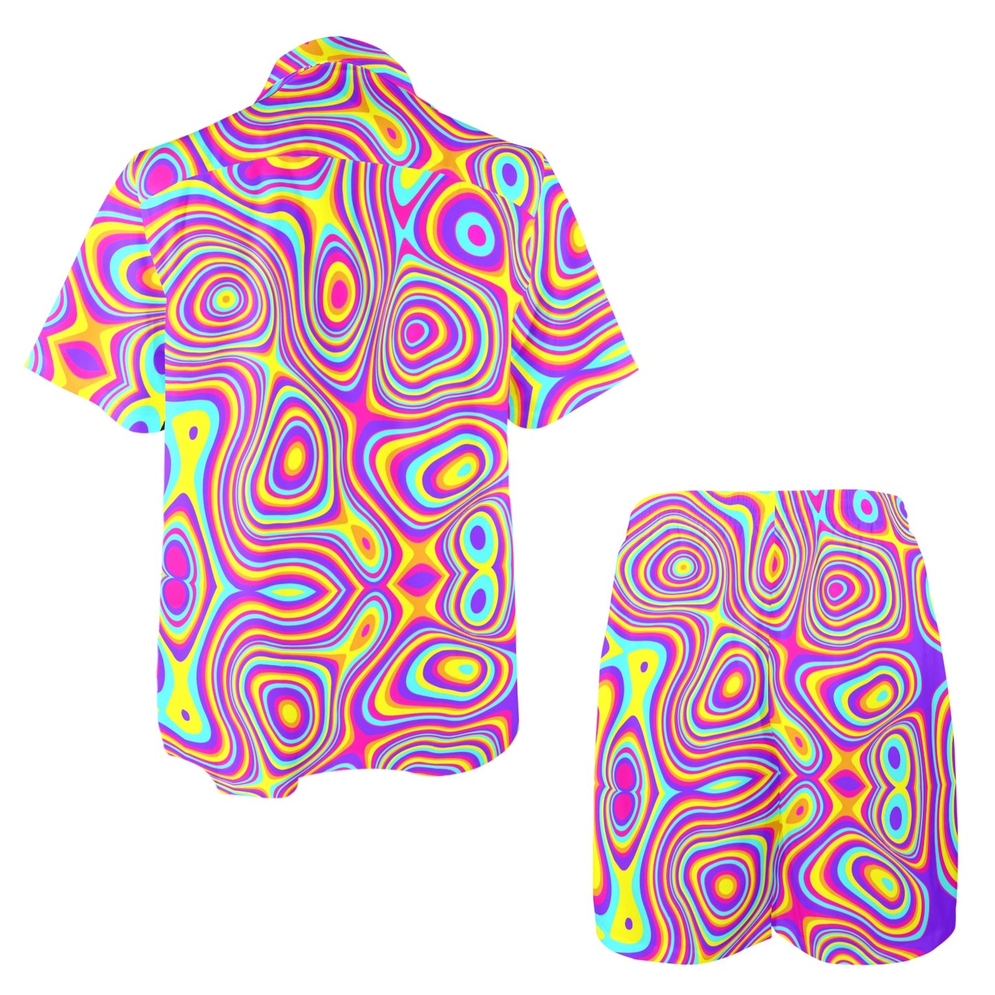 Liquid Pattern Print Design 06 Men's Beach Shirt and Shorts Set