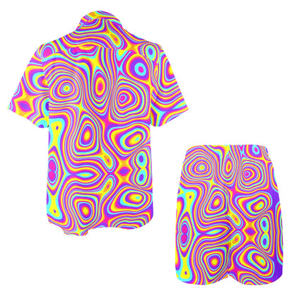 Liquid Pattern Print Design 06 Men's Beach Shirt and Shorts Set