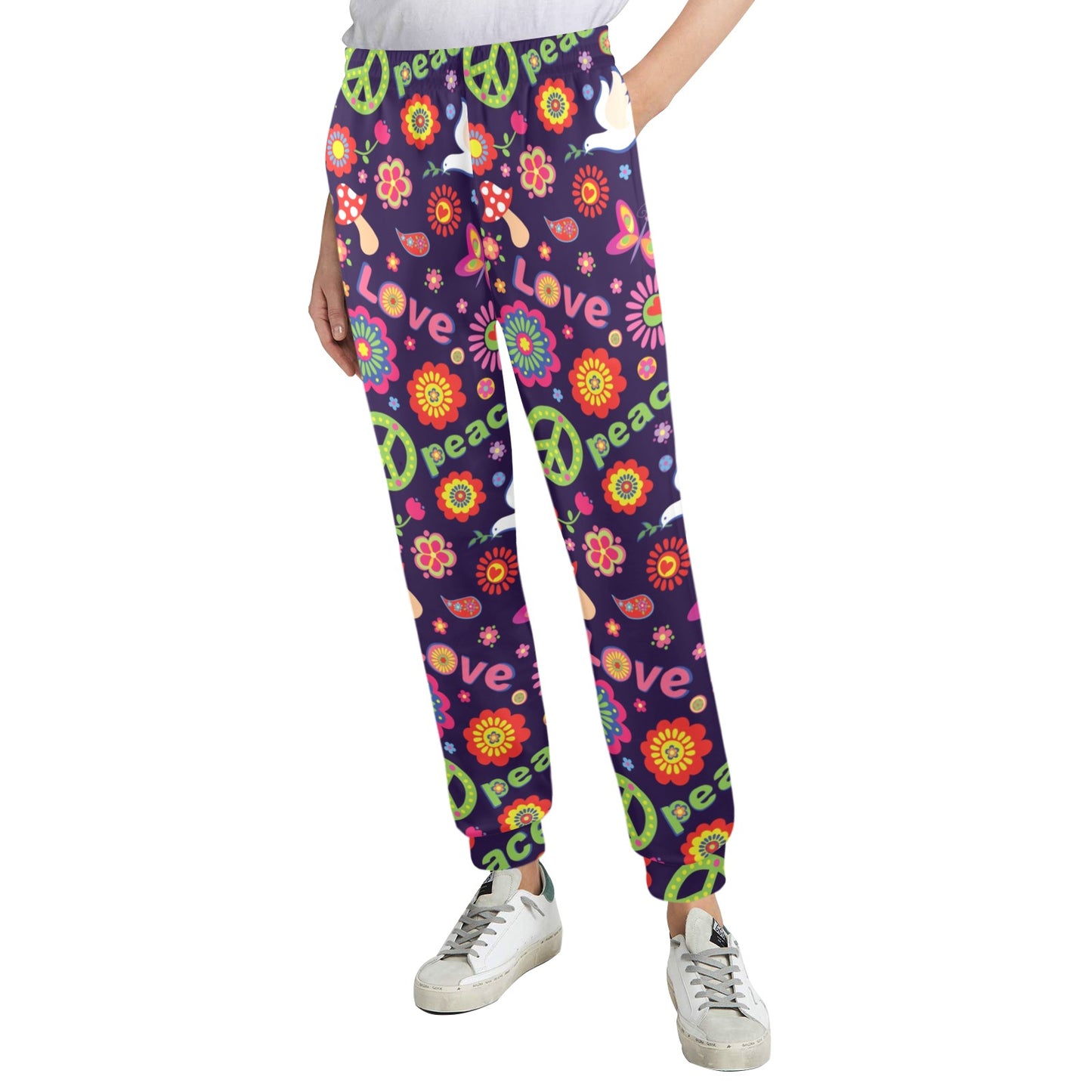 Flower Power Peace Design Print Women's Casual Track Pants