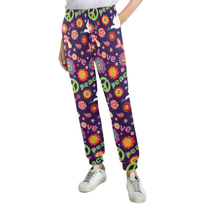 Flower Power Peace Design Print Women's Casual Track Pants