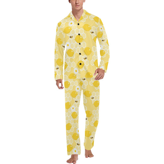 Honey Bee Honeycomb Print Design LKS3010 Men's Long Pajama Set