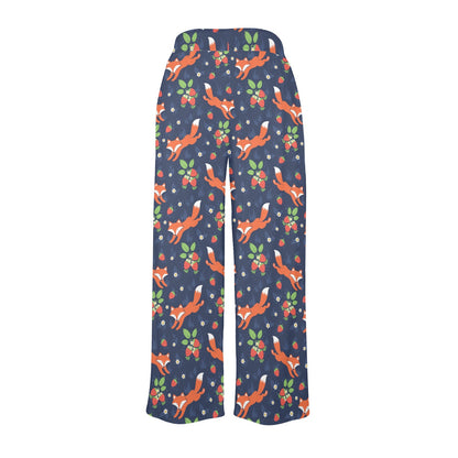 Fox Strawberry Print Pattern Women's Wide Leg Lounge Pants