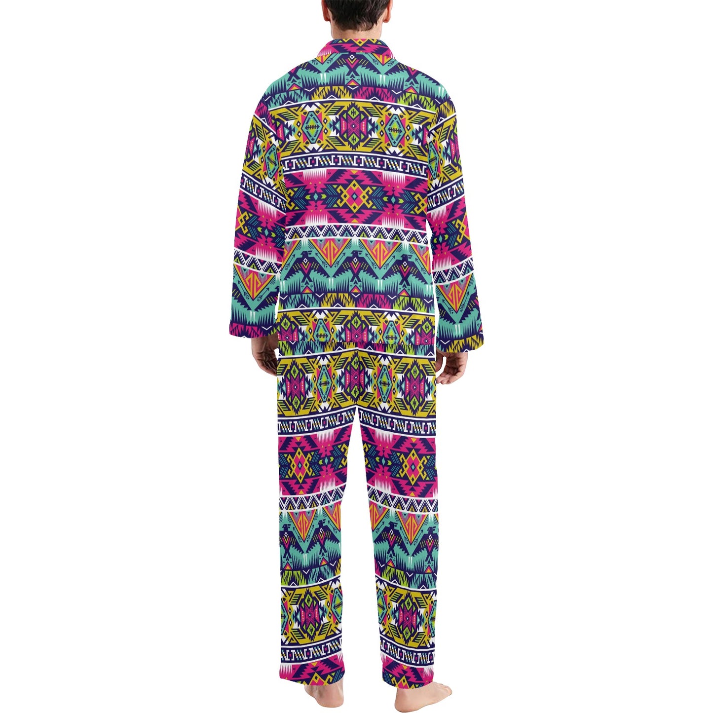 Indian Navajo Color Themed Design Print Men's Long Pajama Set