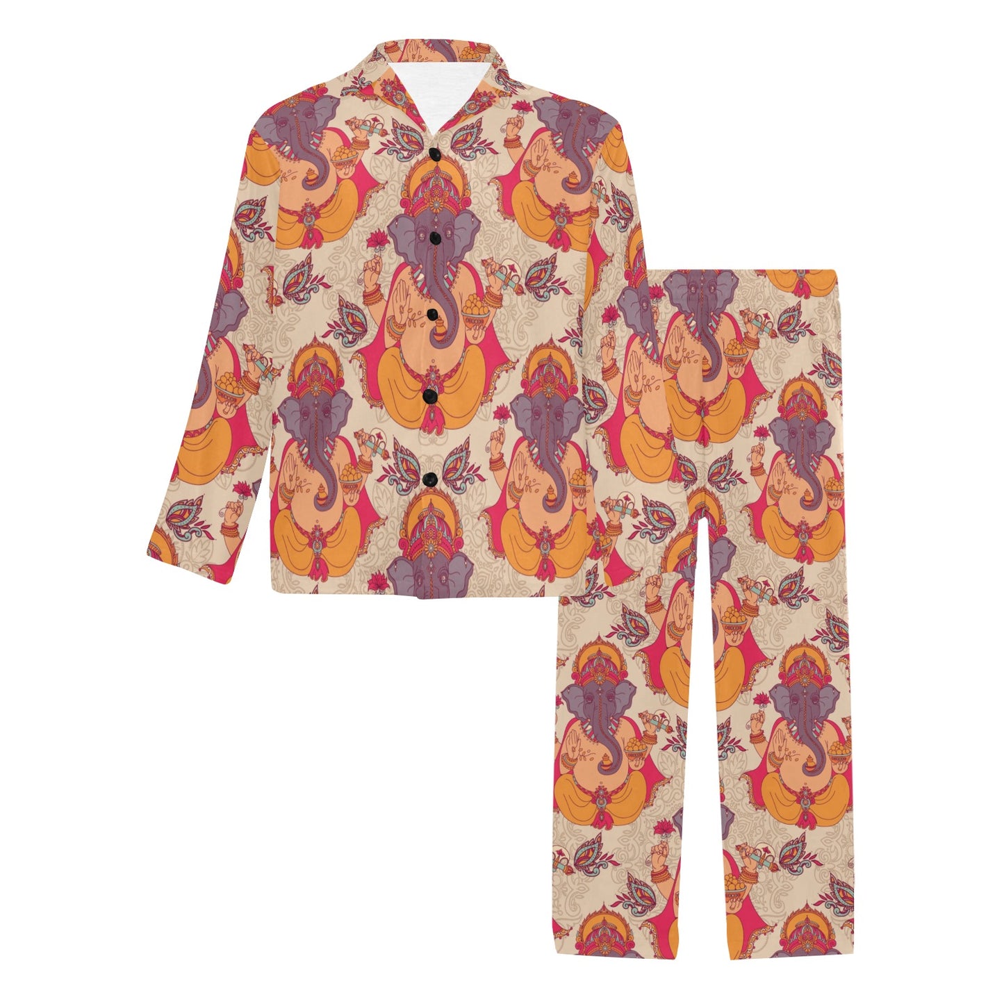 Ganesha Indian Pattern Print Design 02 Men's Long Pajama Set