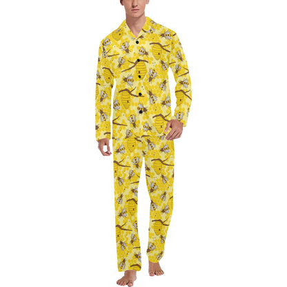 Bee With Honeycomb Print Design LKS302 Men's Long Pajama Set